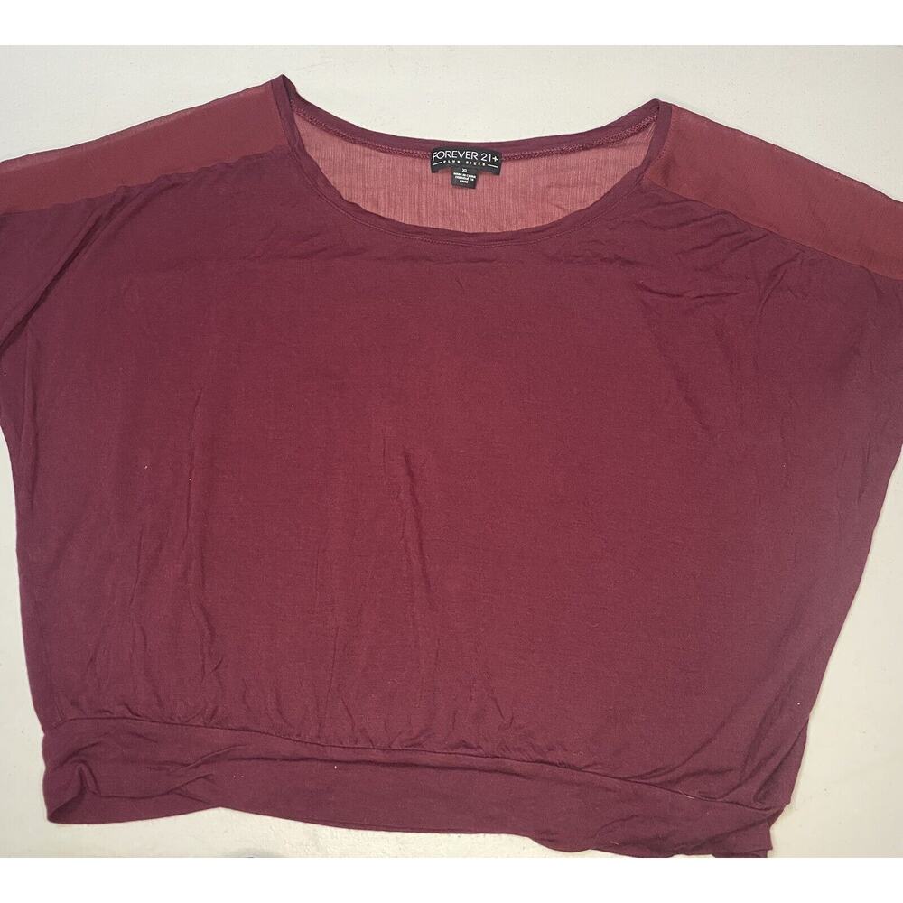 Forever 21 Plus Sizes Women’s Top Burgundy Sheer Short Sleeve Cropped Size XL